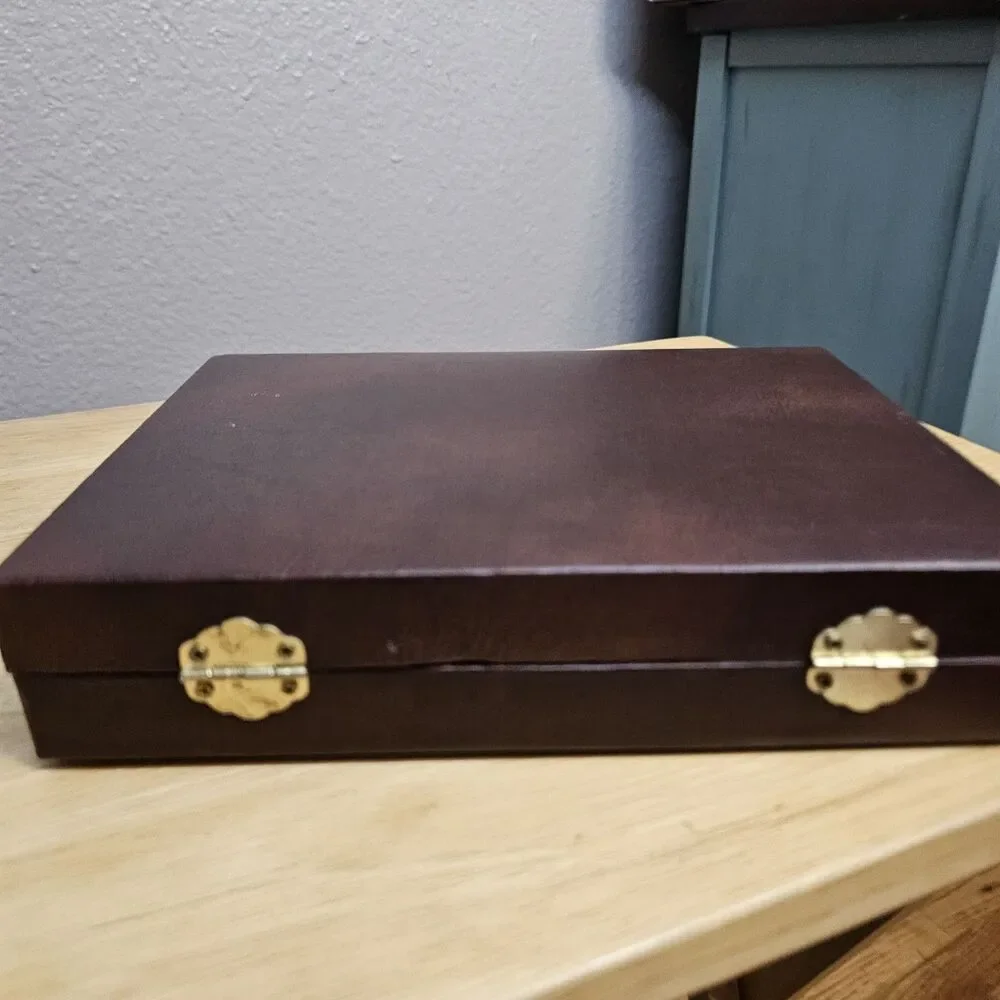Vintage Travel Backgammon Set Faux Leather Folding Case Complete w/ Dice Cups
